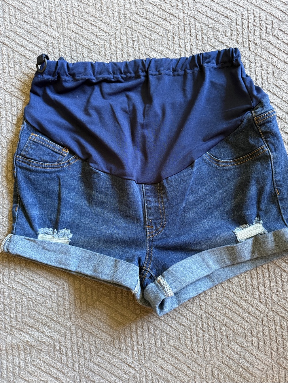 SHEIN Navy Maternity Denim Tie-Waist Shorts